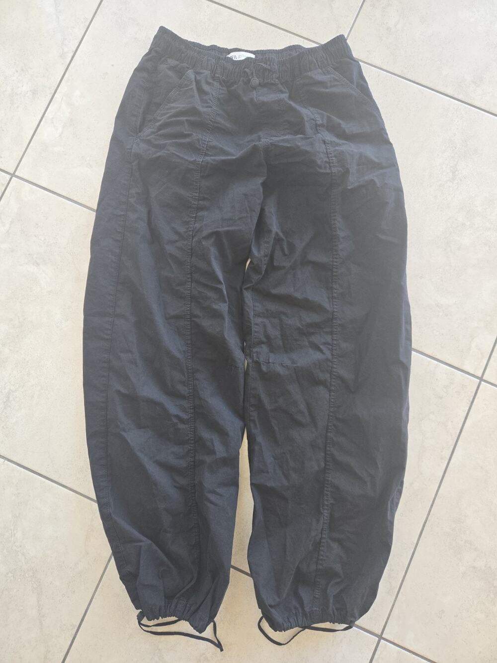 Zara Parachute Pants Womens Sz S Black Wide Leg Relaxed Fit Utility